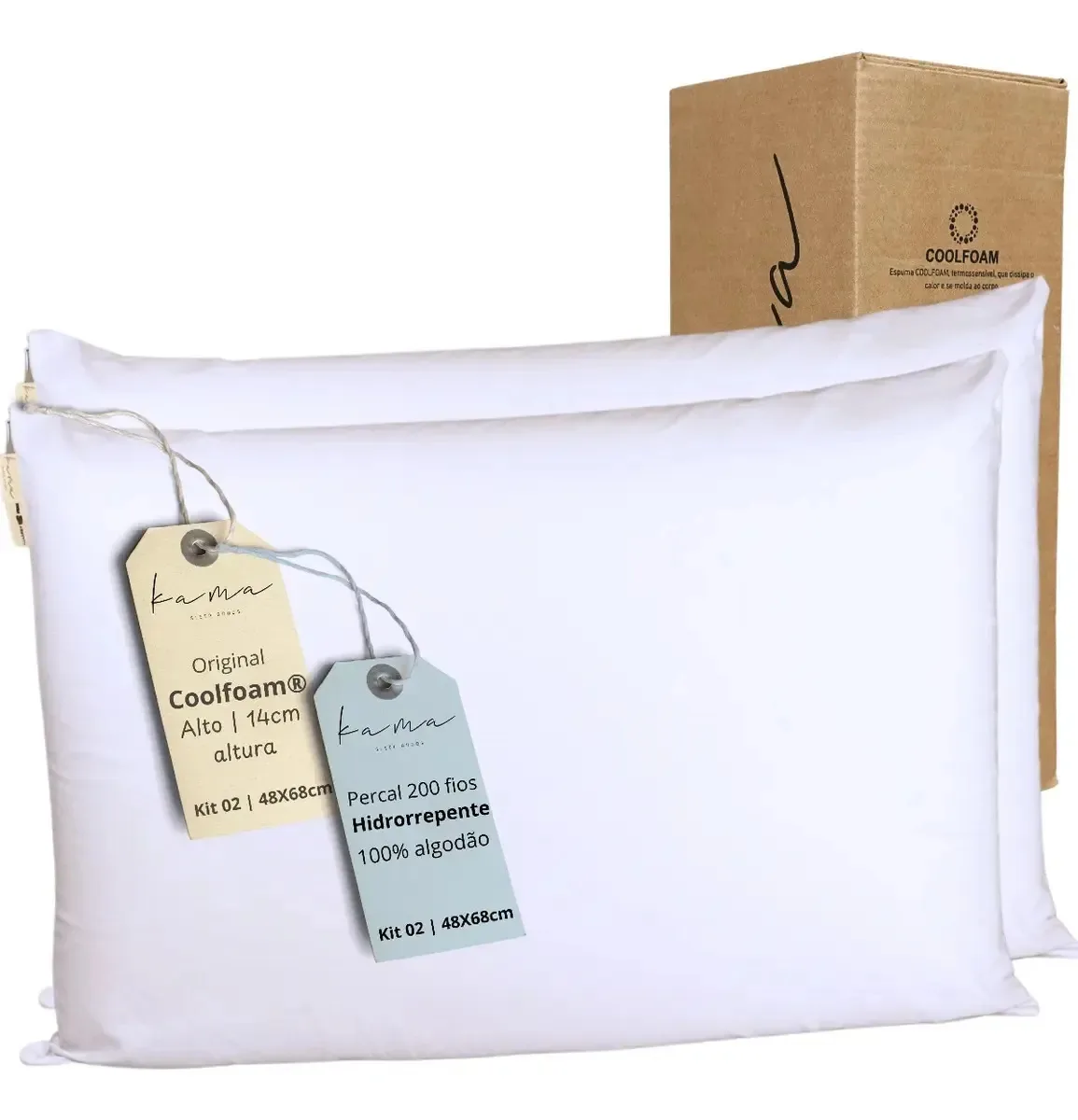 Kit 2 Travesseiros Visco Premium Alto Capa Hidrorrepelente Branco