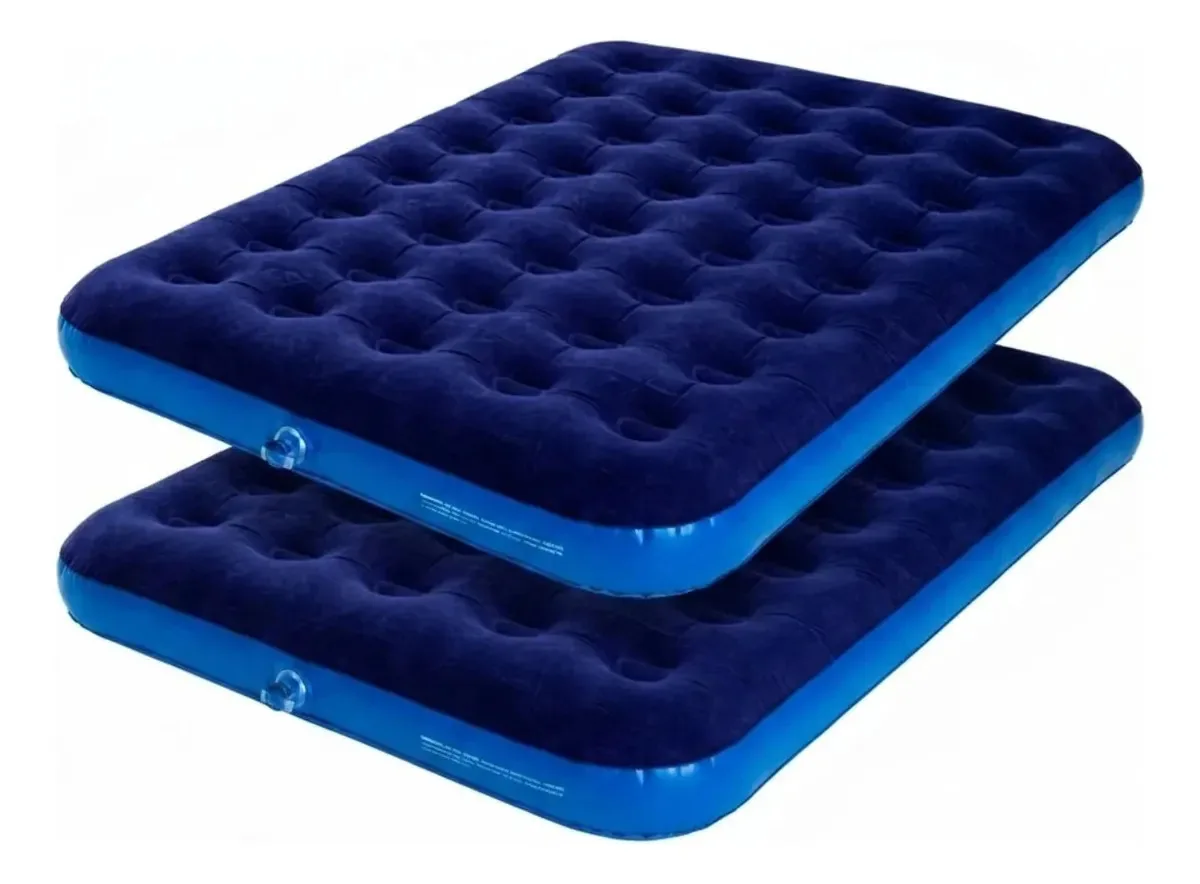 Kit 2 Colchões Infláveis Casal Portáteis Azul Para Viagem Azul