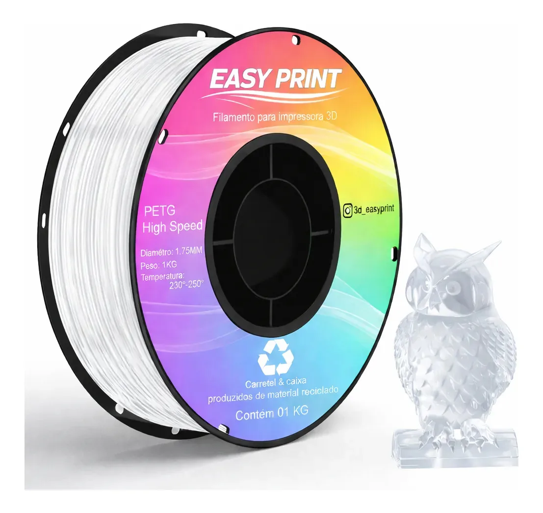 Filamento Petg Impressão 3d Rolo 1kg Easy Print 3d 1,75mm Transparente