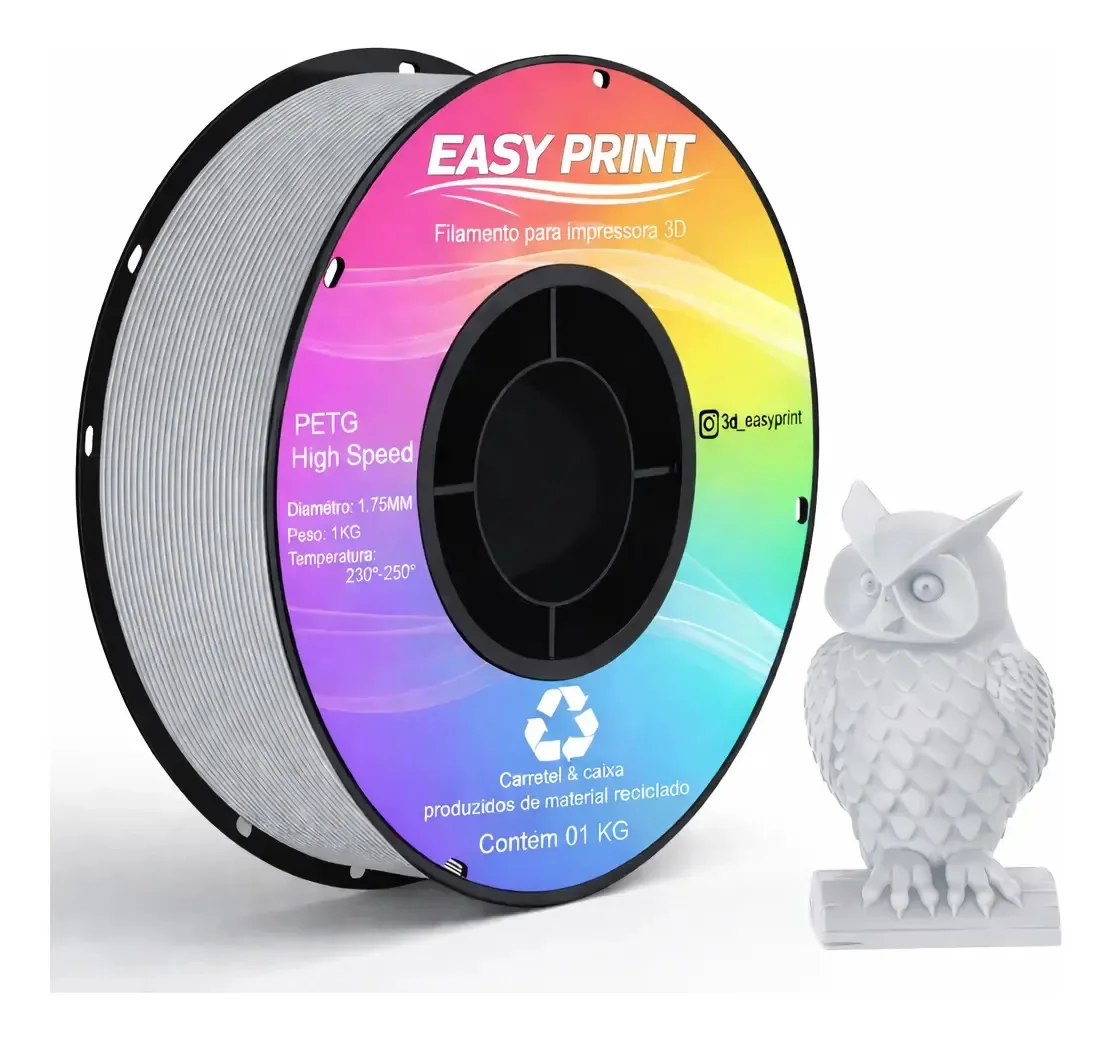 Filamento Petg Impressão 3d Rolo 1kg Easy Print 3d 1,75mm Cinza-claro