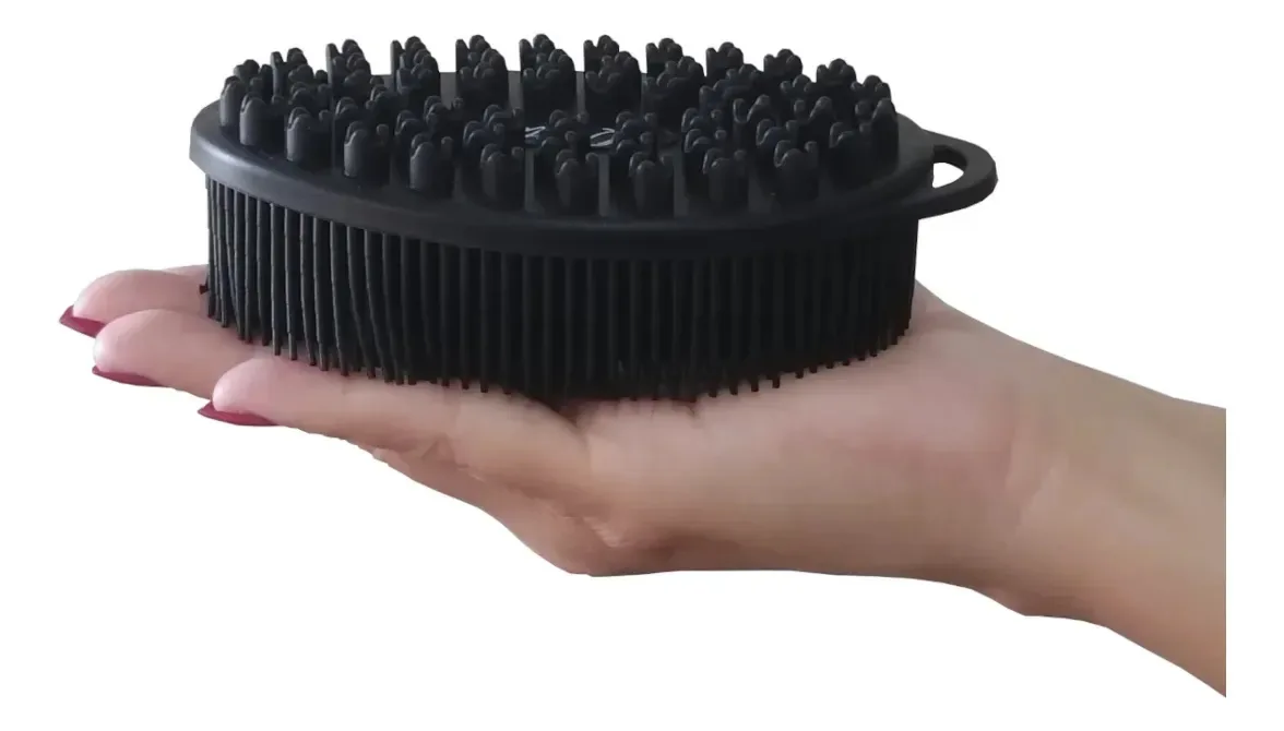 Escova De Silicone Banho Massageadora Esfoliação Com Alça Preto
