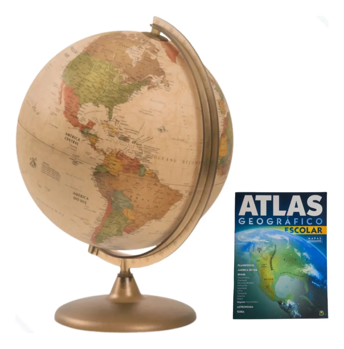 Globo Terrestre Político 30cm Grande - Vintage + Atlas