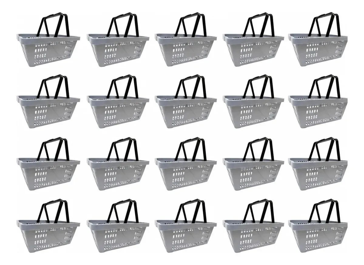 20 Cesta De Compra Plástica Cestinha Super Cor Cinza