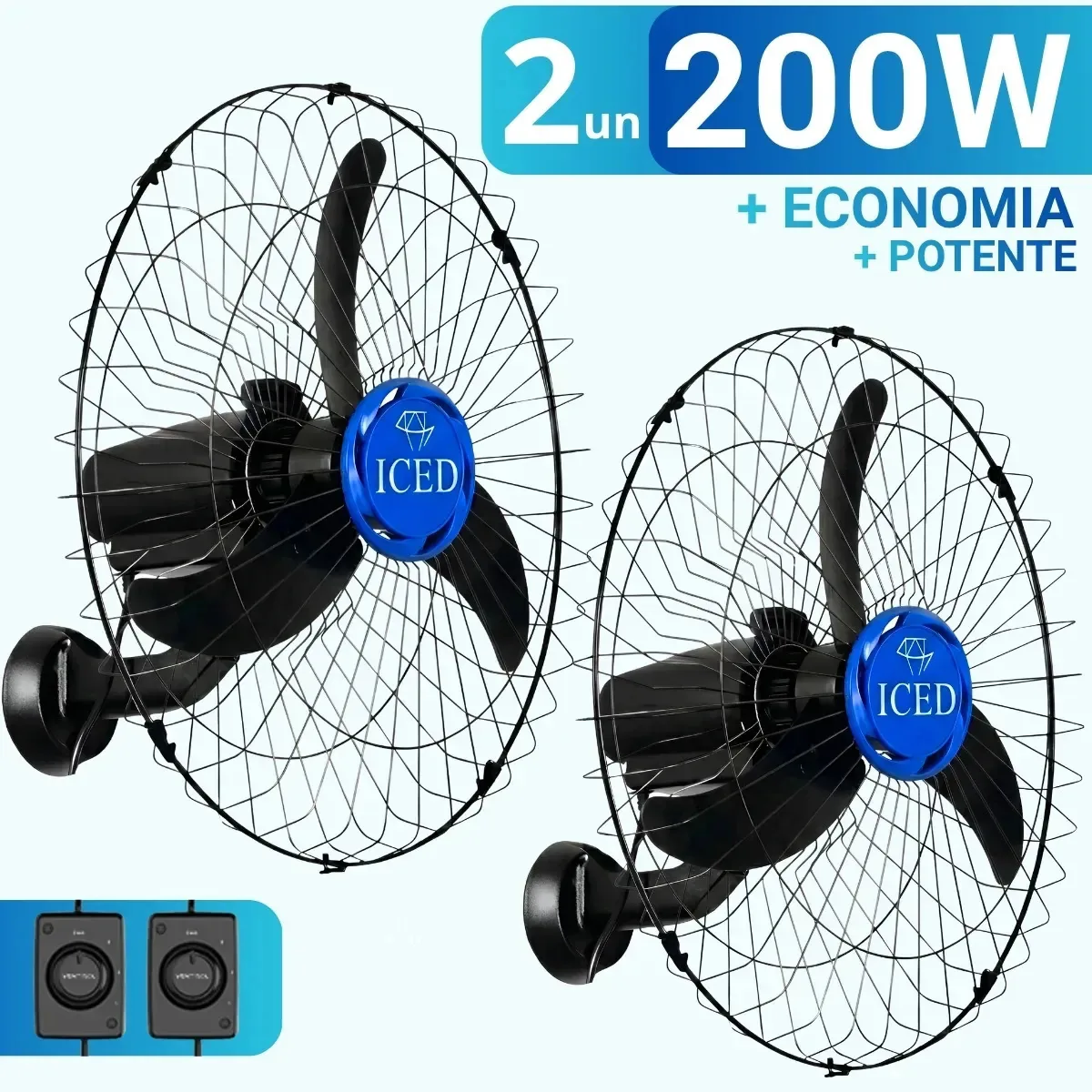 Kit 2 Ventilador de Parede Industrial de 60cm Oscilantes 200W para Academia Oficina Igreja Pavilhao Grade Aço