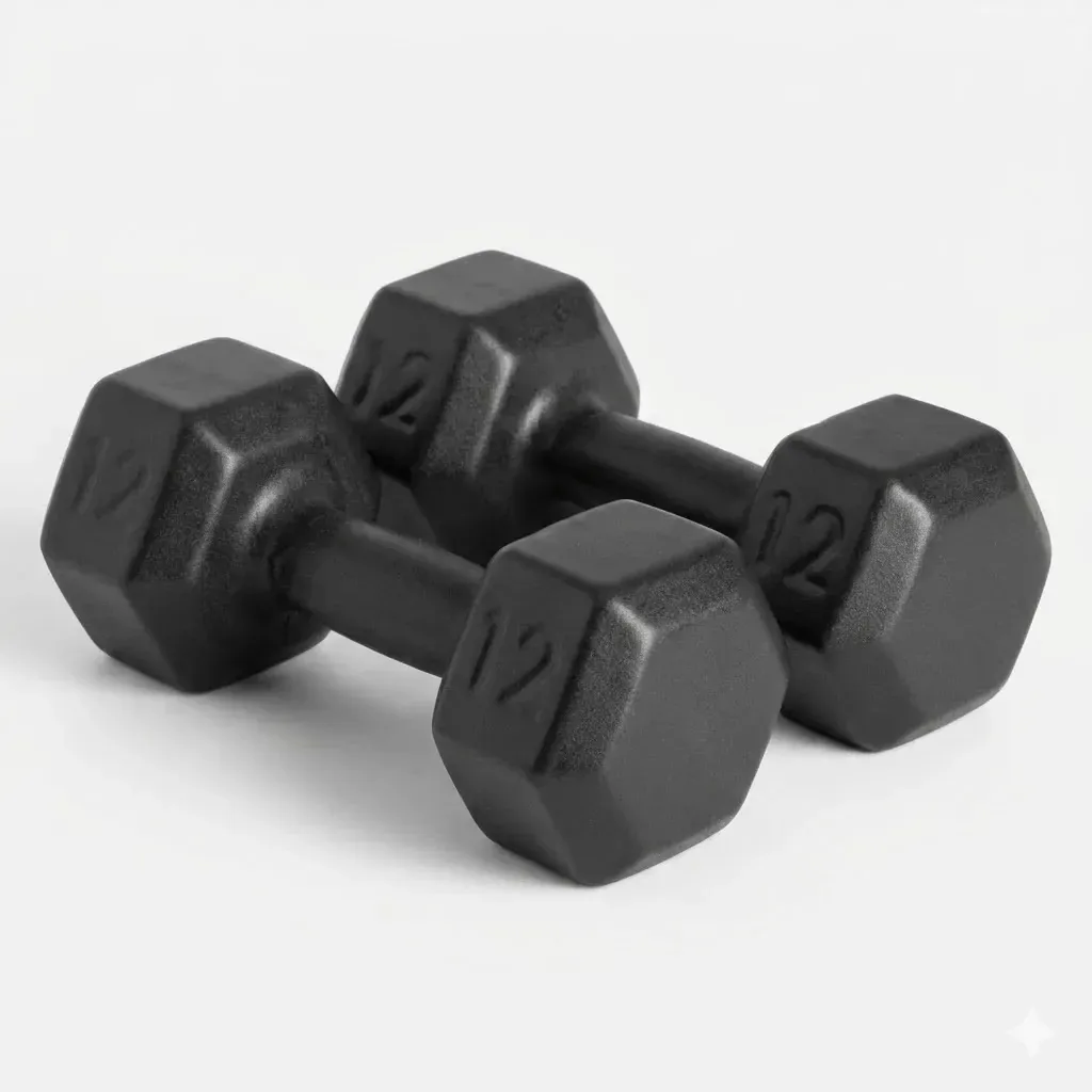 Halteres Sextavados Emborrachados de 12kg (Par) para Musculação e Fitness