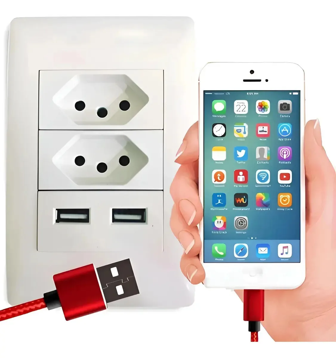 Tomada De Parede 3 Pinos Com 2 Entradas Usb