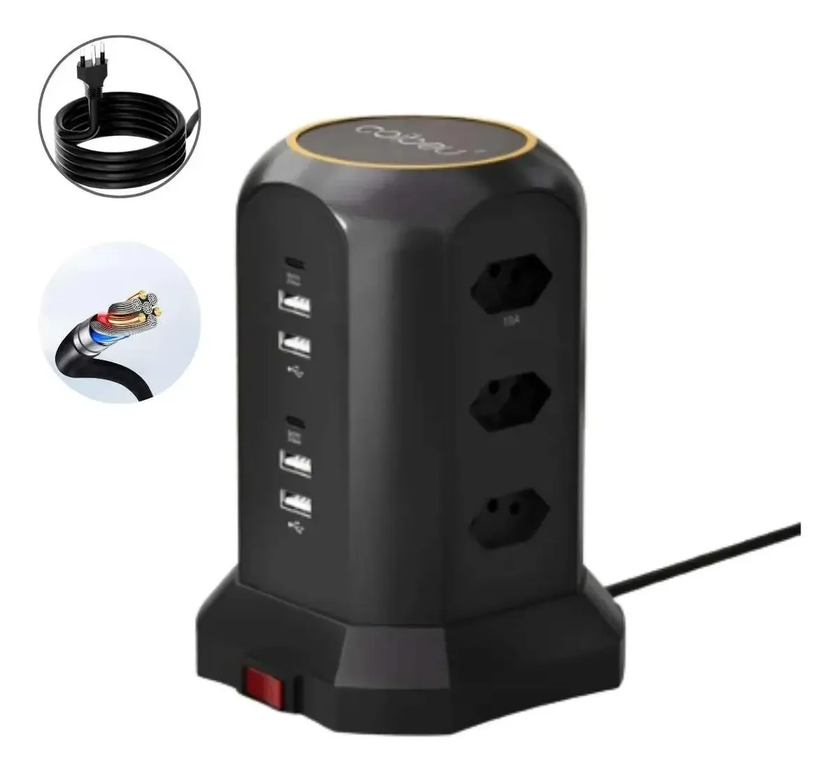 Torre De Energia Inteligente Com 8 Tomadas E 4 Usb