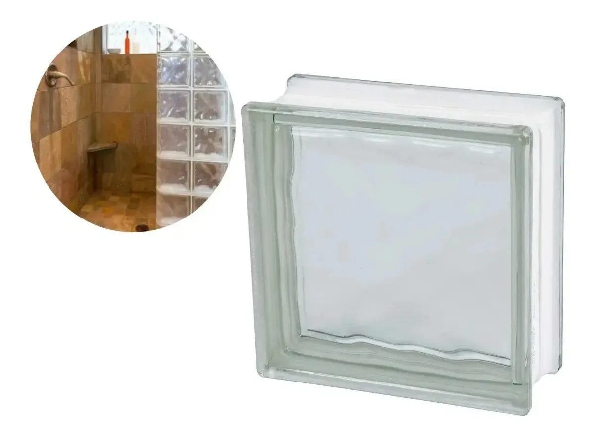 Bloco Tijolo Vidro Wave 19x19 Transparente Decoração Liege