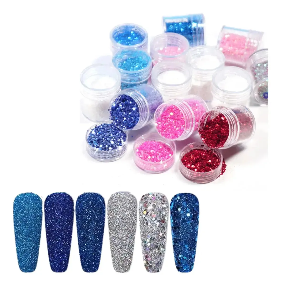 12 Glitter Encapsulado Flocado Pedrarias Caviar Strass Unhas