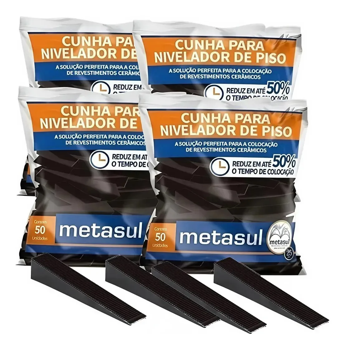 Kit 200 Cunha Nivelador Piso Porcelanato Slim Metasul