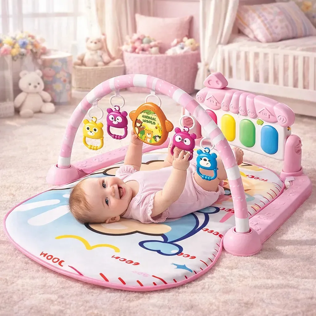 Tapete Atividades Piano Musica Som Bebê Interativo Educativo Rosa