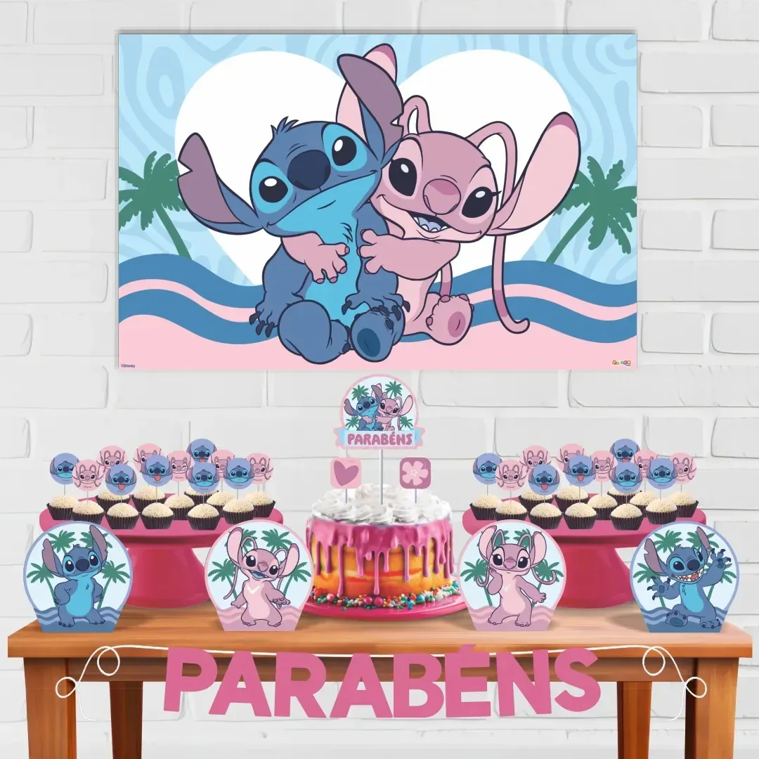 Kit Festa Decoração Aniversário Stitch Rosa 33pçs Eva