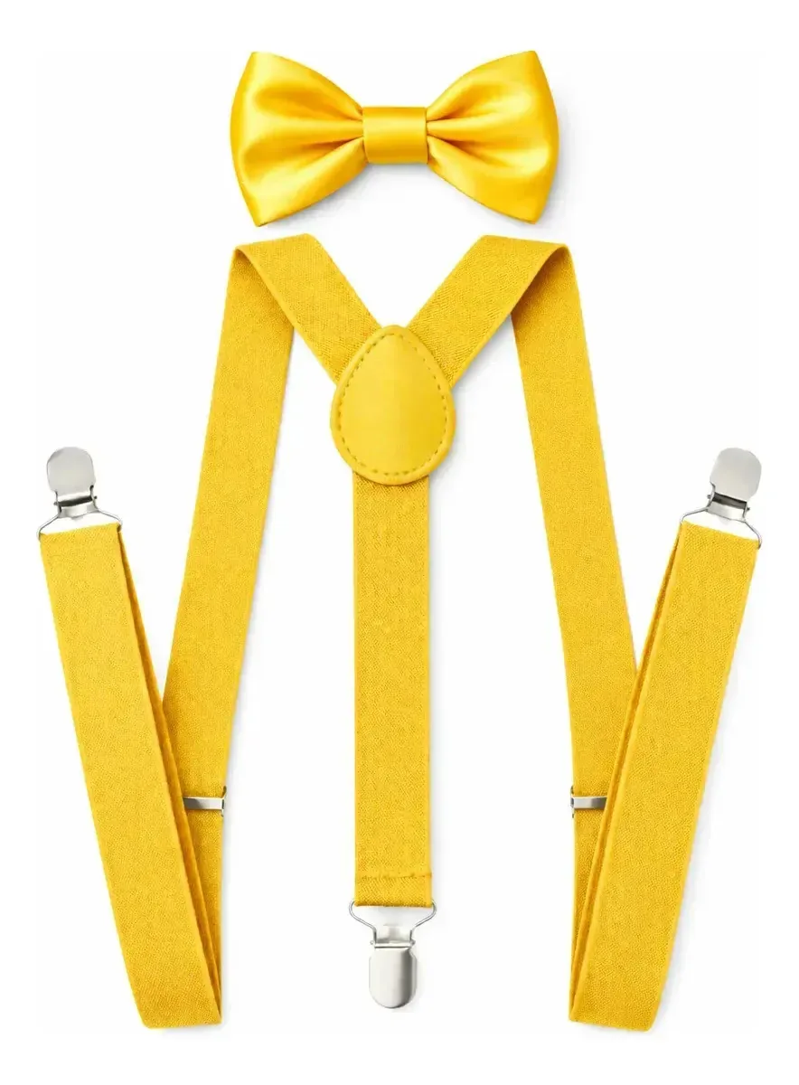 Kit Suspensório Adulto + Gravata Borboleta Várias Cores Amarelo Mostarda