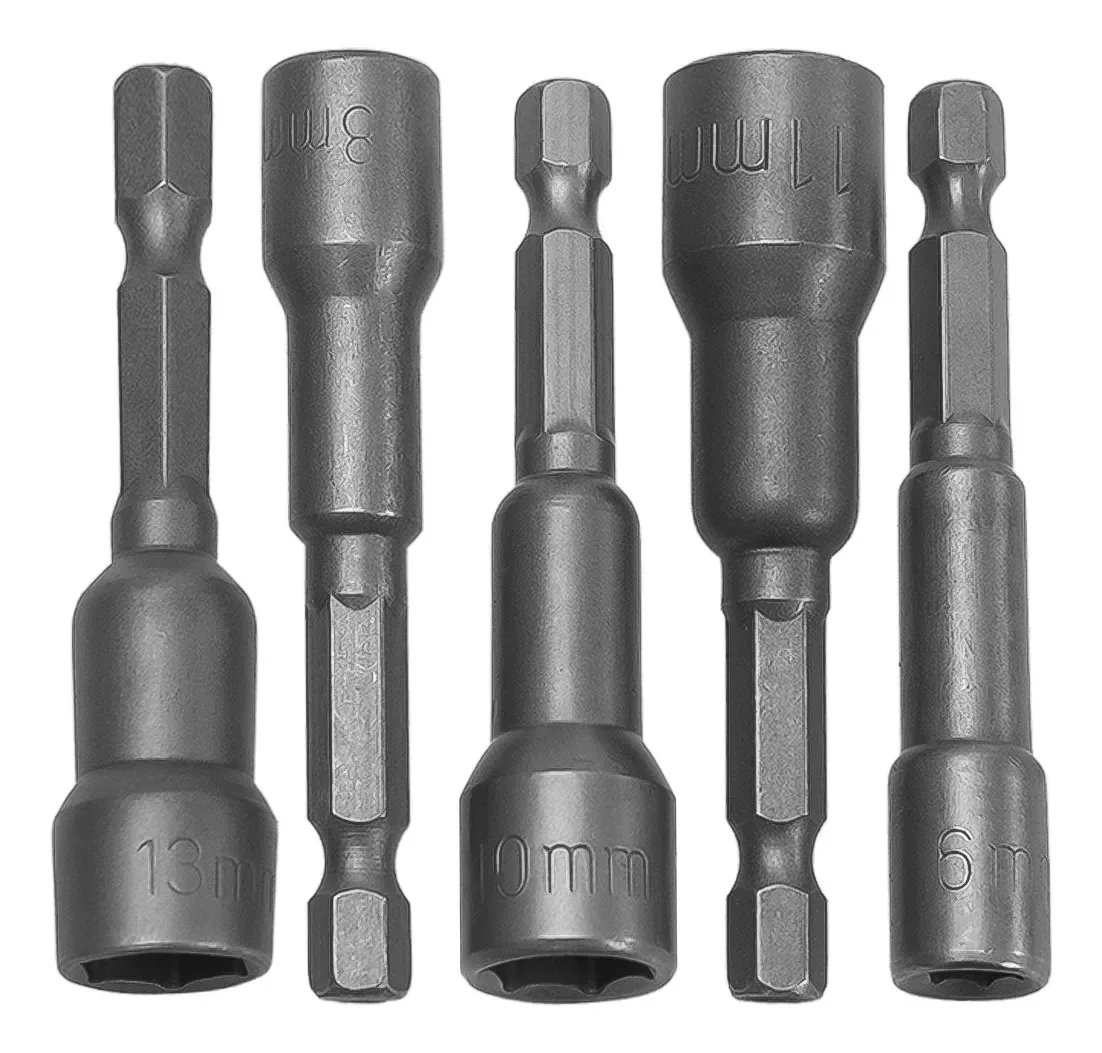 Jogo 5 Bits Soquete Canhão Magnético Parafusadeira 6mm- 13mm