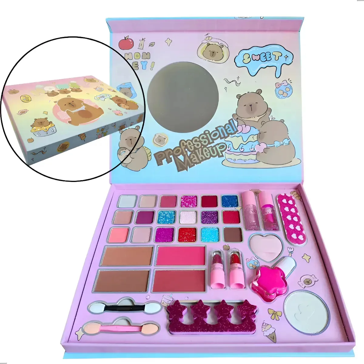 Maquiagem Infantil Lavavel Kit Estojo Capivara Makeup