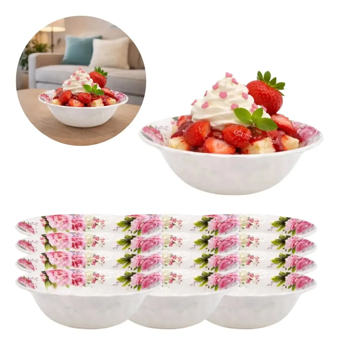 12 Tigelas Melamina 15,2cm Floral Ideal Mesa Posta