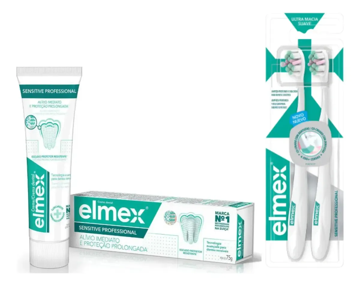 Kit Colgate Elmex Escova Dental C/2 E Creme Dental Sensitive Branco
