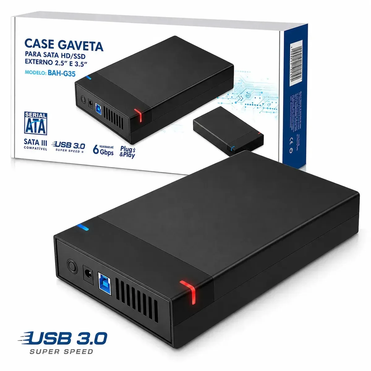 Case Hd Externo Usb 3.0 Sata Iii De 3.5 Polegadas Para Hd/ssd Gaveta Pc E Notebook Adaptador Portátil