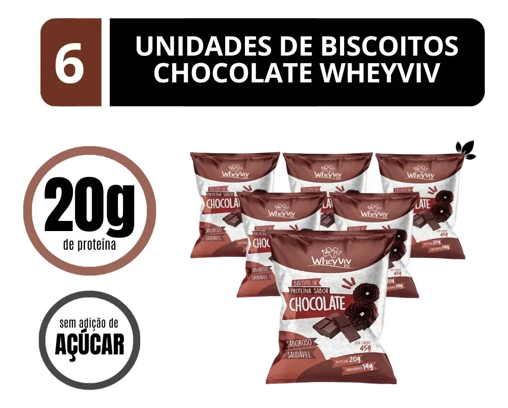 6x Biscoitos Chocolate C/ Whey Protein Wheyviv Fit Whey Viv