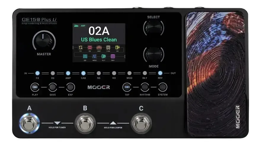 Pedaleira Multiefeitos Mooer Ge150plusli Para Guitarra Usb Preto