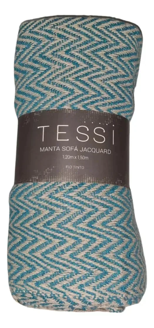 Xale Manta Sofá Jacquard Cinza Liso 3,50mx1,40m Cor Azul