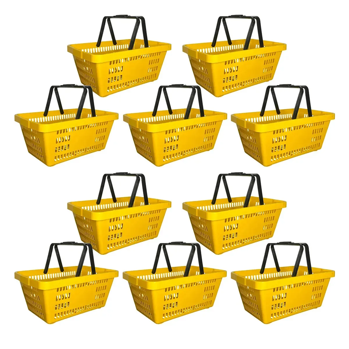 Kit 10 Cestas De Compras Supermercado Reforçadas Plásticas Empilhável Farmácias Lojas Mercados Atacarejo Atacado 16l - Amarelo