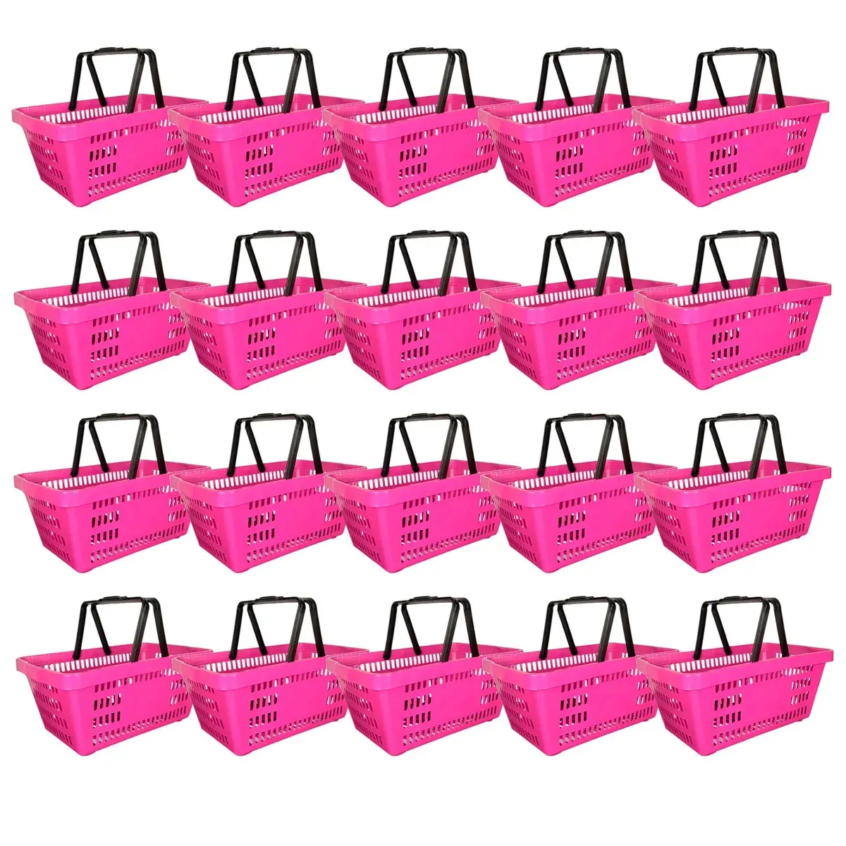 Kit 20 Cestas De Compras Supermercado Reforçadas Plásticas Empilhável Para Farmácias Lojas Mercados 16l - Rosa