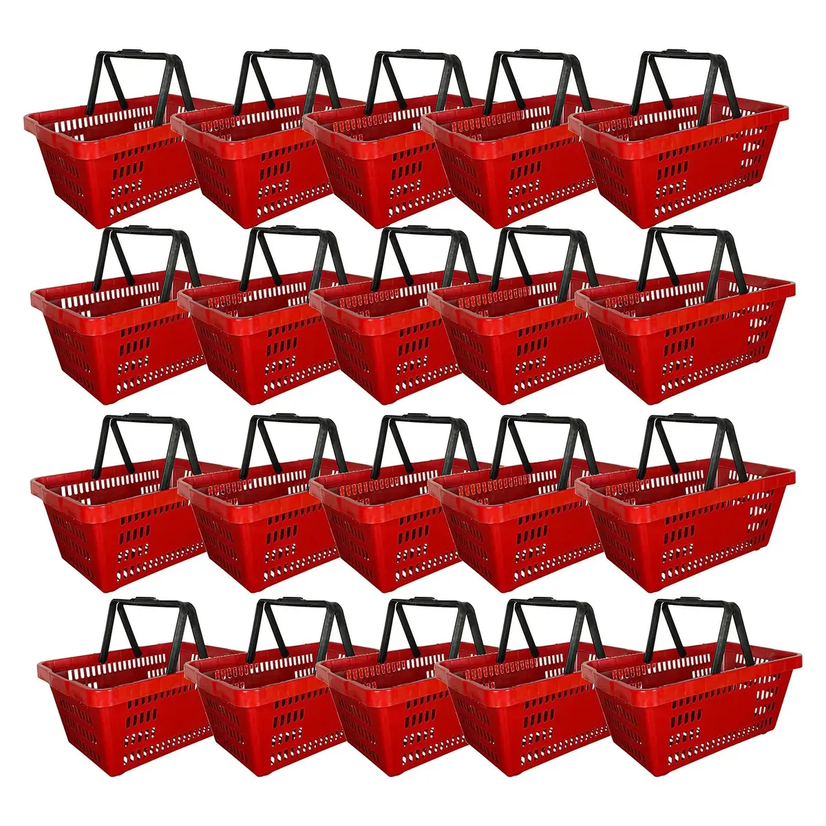 Kit 20 Cestas De Compras Supermercado Reforçadas Plásticas Empilhável Para Farmácias Lojas Mercados 16l - Vermelho