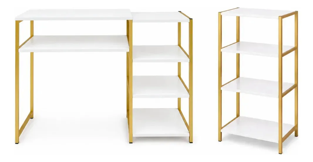 Mesa Para Salão Com Estante Mdf Reforçada Dourado
