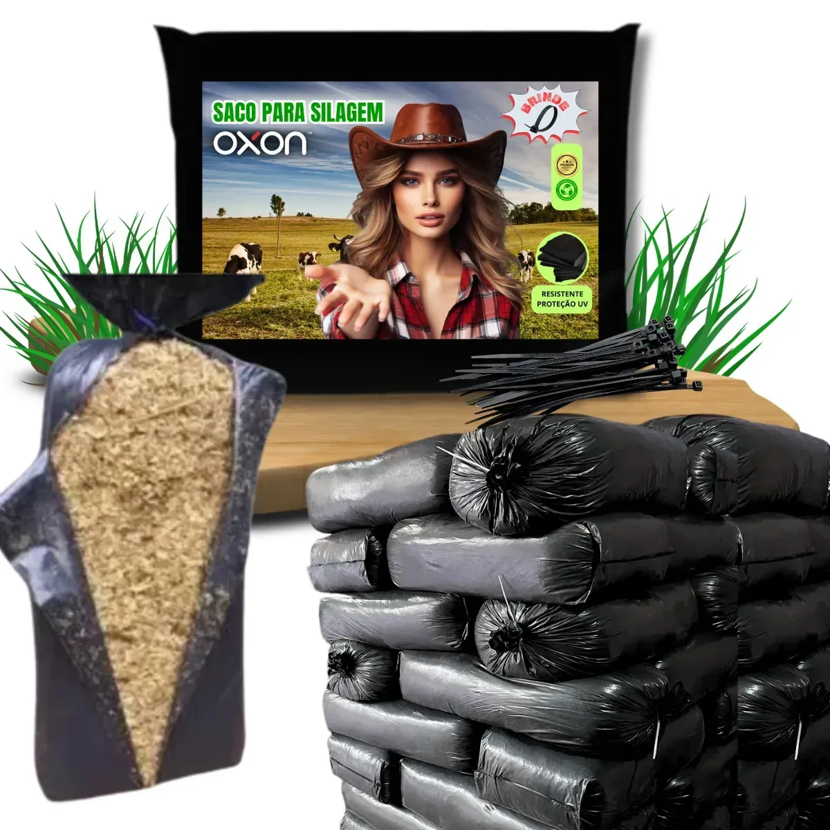 50 Sacos Para Silagem Oxon Preto 51x110 + 50 Abraçadeiras Saco Para Silo - Resistente E Reforçado
