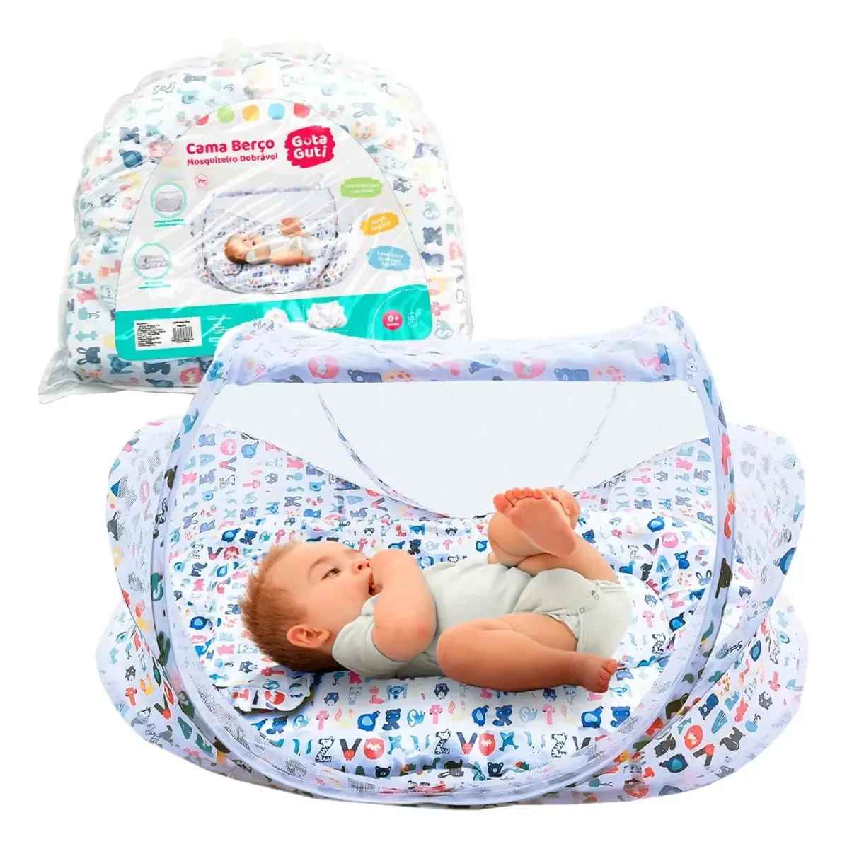 Berço Portátil Com Mosquiteiro Colchão Tenda Dobrável Bebê Colorido