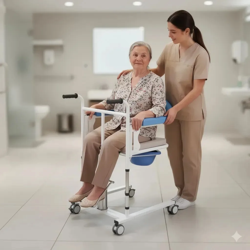 Cadeira Rodas Hospitalar Com Pistão Manual Branco Com Azul