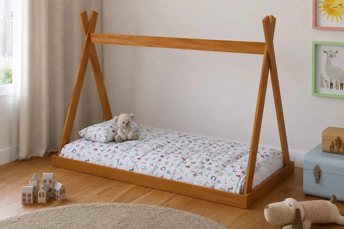 Cama Infantil Quarto Montessoriana Bebê Aurora Estilo Cabana Cor Nature M Casa Móveis
