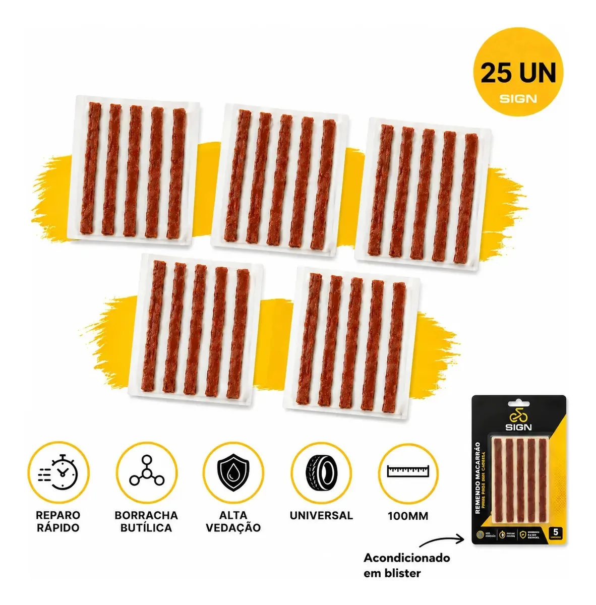 Kit Refil Reparo Macarrão Alta Vedação Para Pneus Sem Câmara Remendo Tubeless Carros Moto Bicicleta Bike 25 Unid