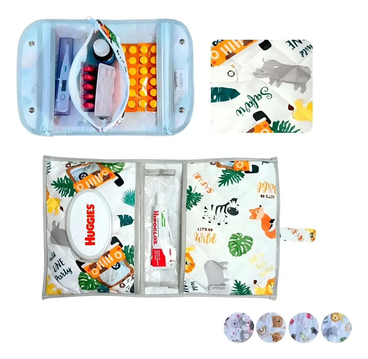 Farmacinha Portátil + Porta Fraldas Lenço Umedecido E Pomada Cor Safari