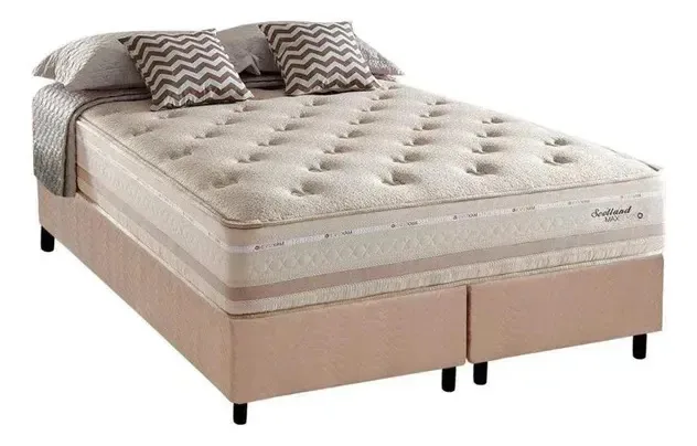 Cama Box King: Colchão Molas Herval Maxspring Scotland + Box Bege