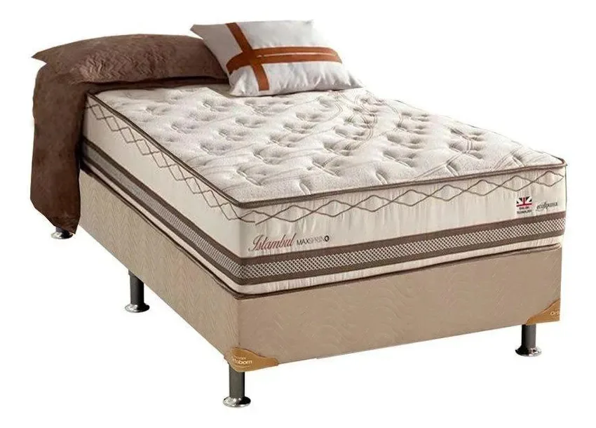Cama Box Solteiro + Colchão Molas Herval Istambul Ciano