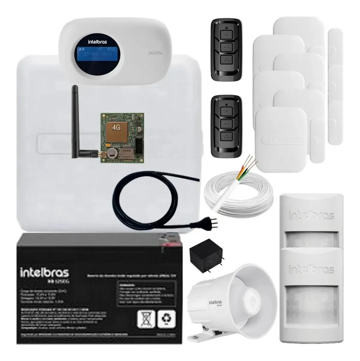 Alarme Intelbras Amt 2018 E Smart Net 4g 8 Sensores Sem Fio Branco