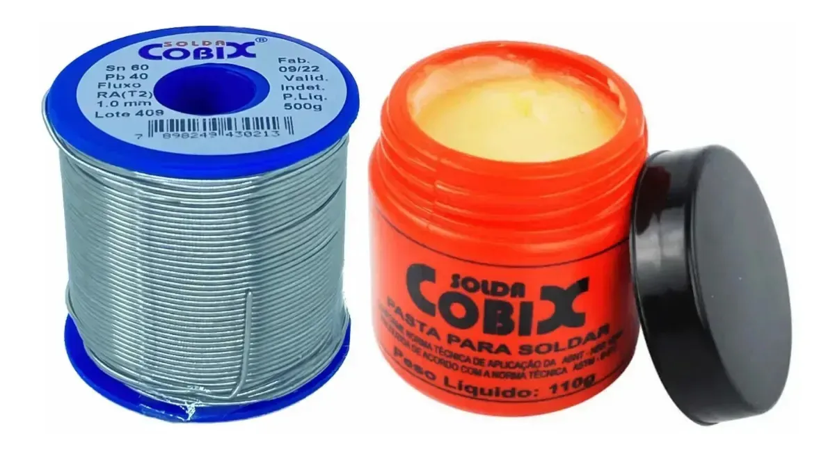 Kit Solda Estanho 60x40 1mm 500g + Fluxo Solda Pasta 110g Cobix