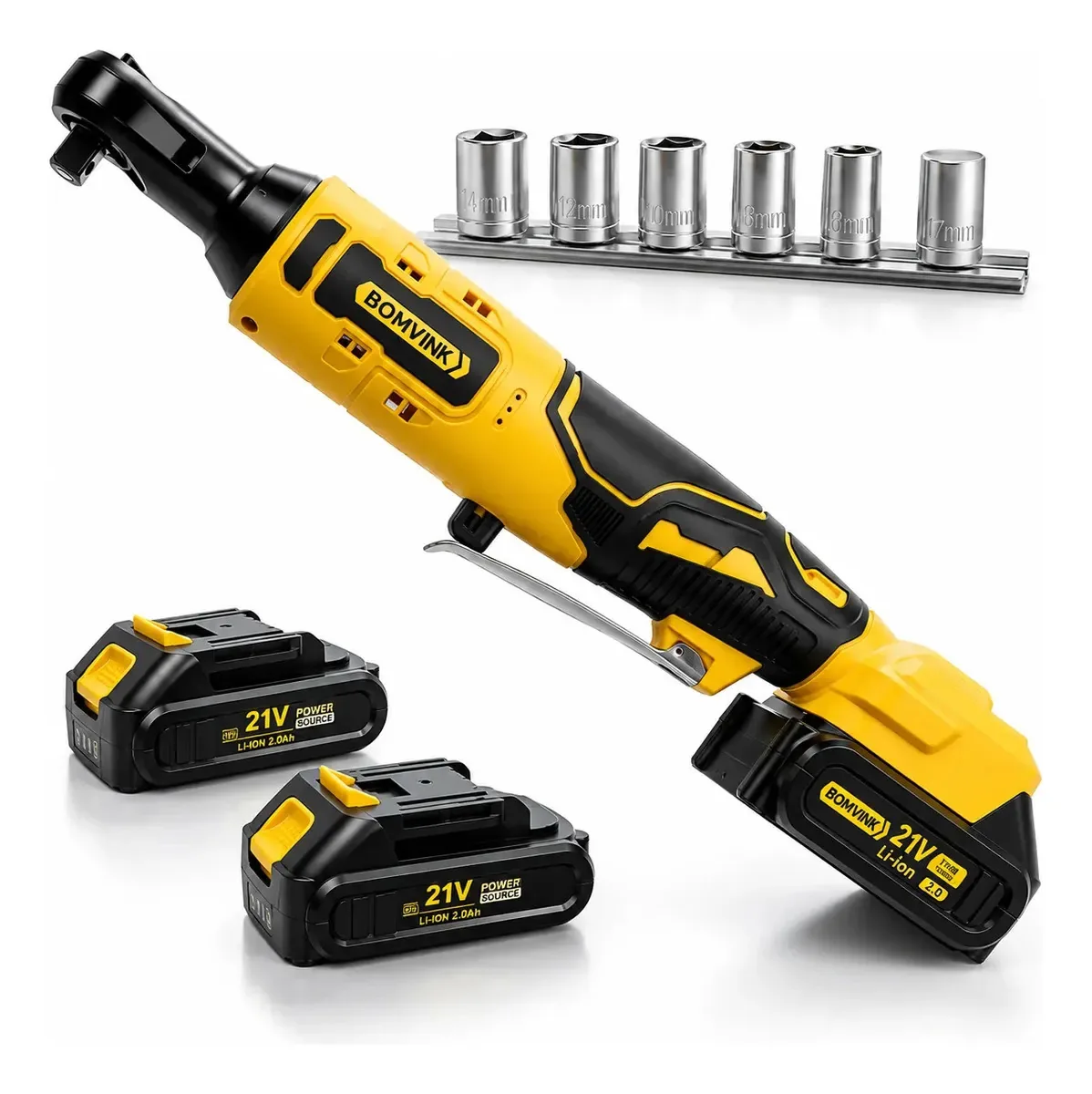 Chave Catraca A Bateria C/2 Baterias 21v + Soquetes E Maleta Preto E Amarelo