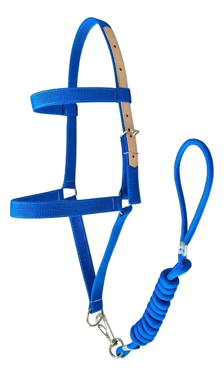 Cabresto Reforçado Profissional Com Regulagem Para Cavalos Cor Azul Tamanho Único