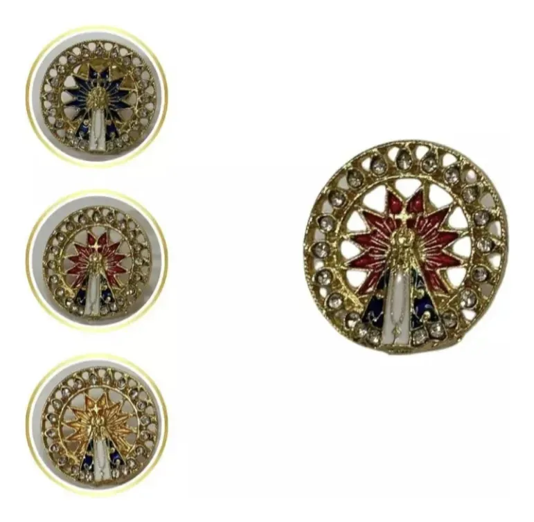 Broche Redondo Nossa Sra. Aparecida Com Pedras + Caixinha Dourado