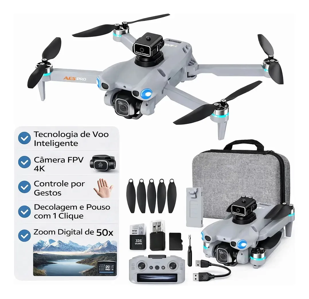 Drone Popsy AE5 Pro Dobrável com Câmera Full HD e GPS, para Fotos e Vídeos
