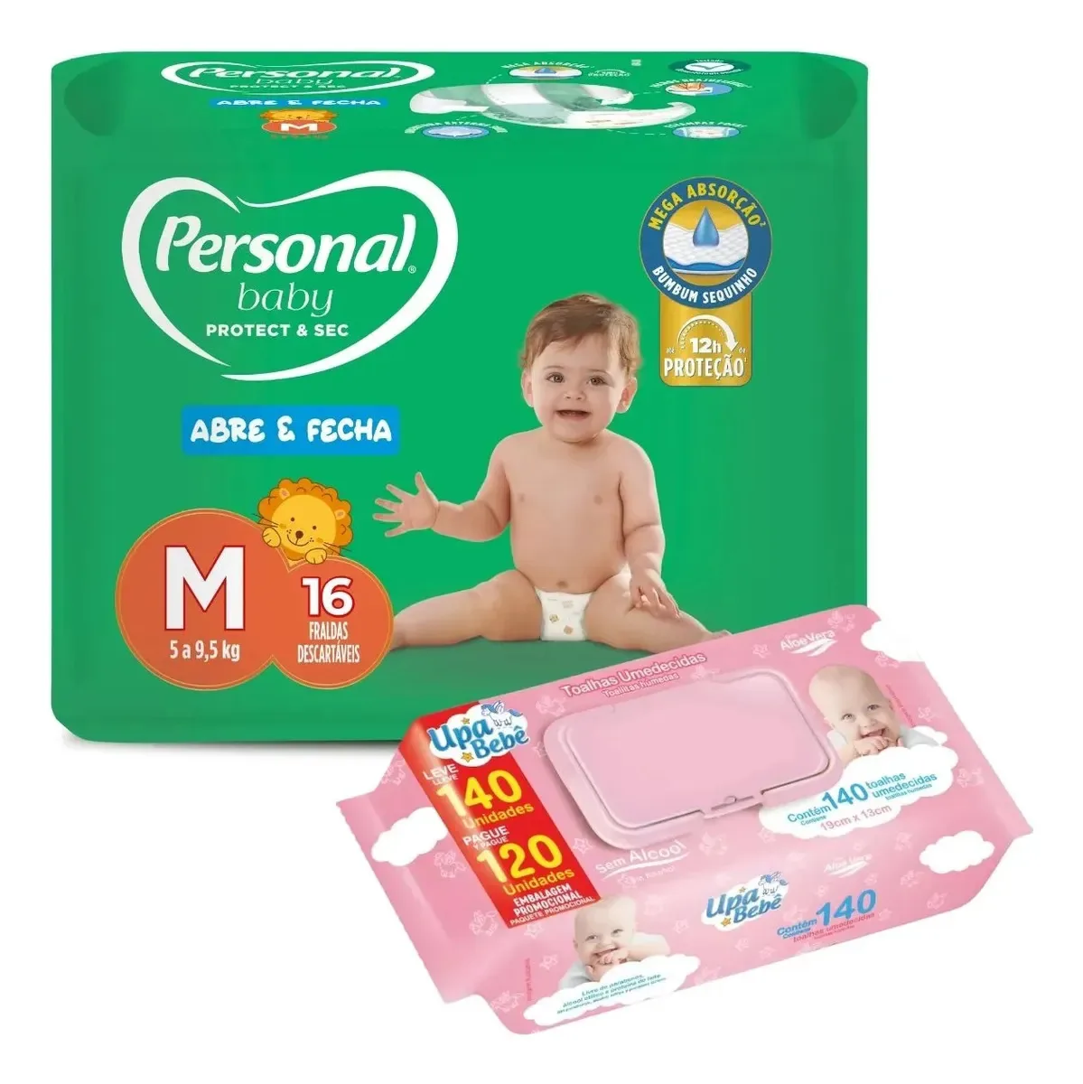 Kit Fralda Personal Baby + Toalha Upa Bebê Cuidado Completo M/rosa - 5 Até 9,5 Kg