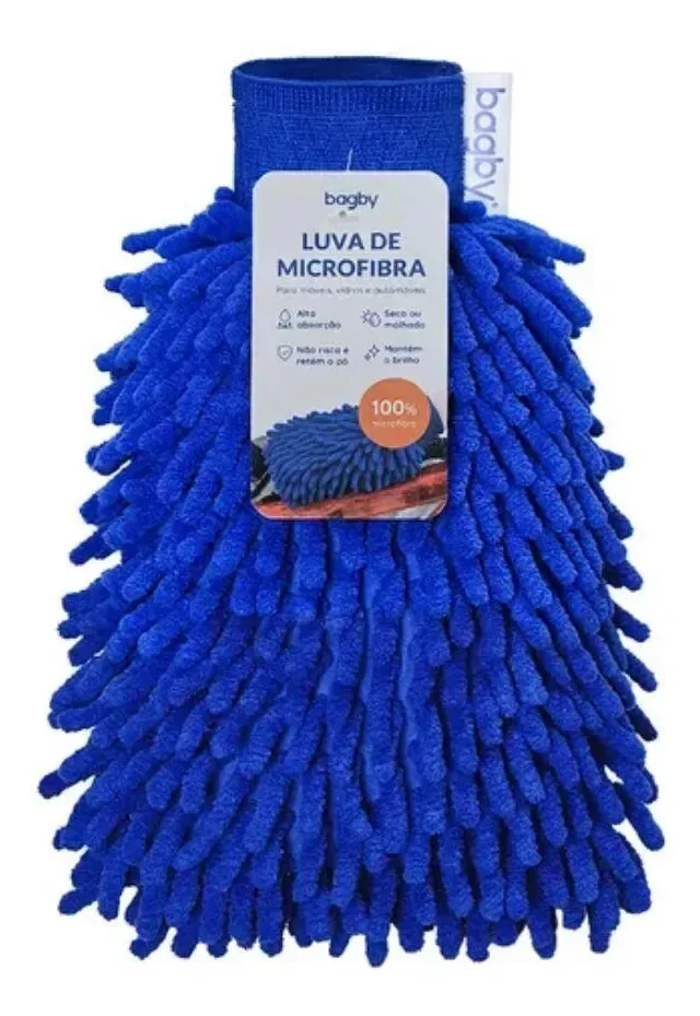 Luva Microfibra Automotiva Premium Limpeza Sem Arranhar Azul