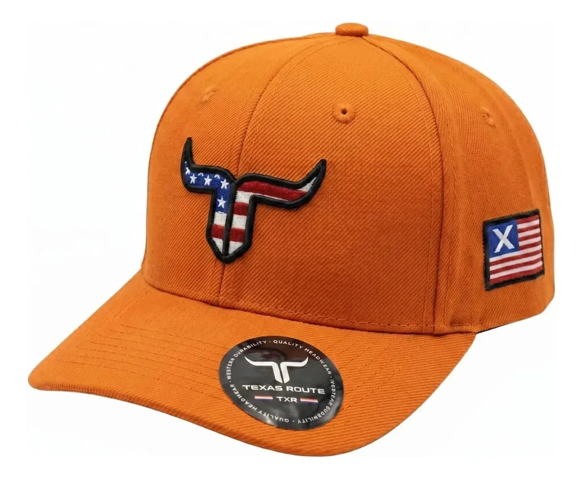 Boné Country Agro Texas Route Aba Curvada Bandeira Ajustável Laranja Un Agro