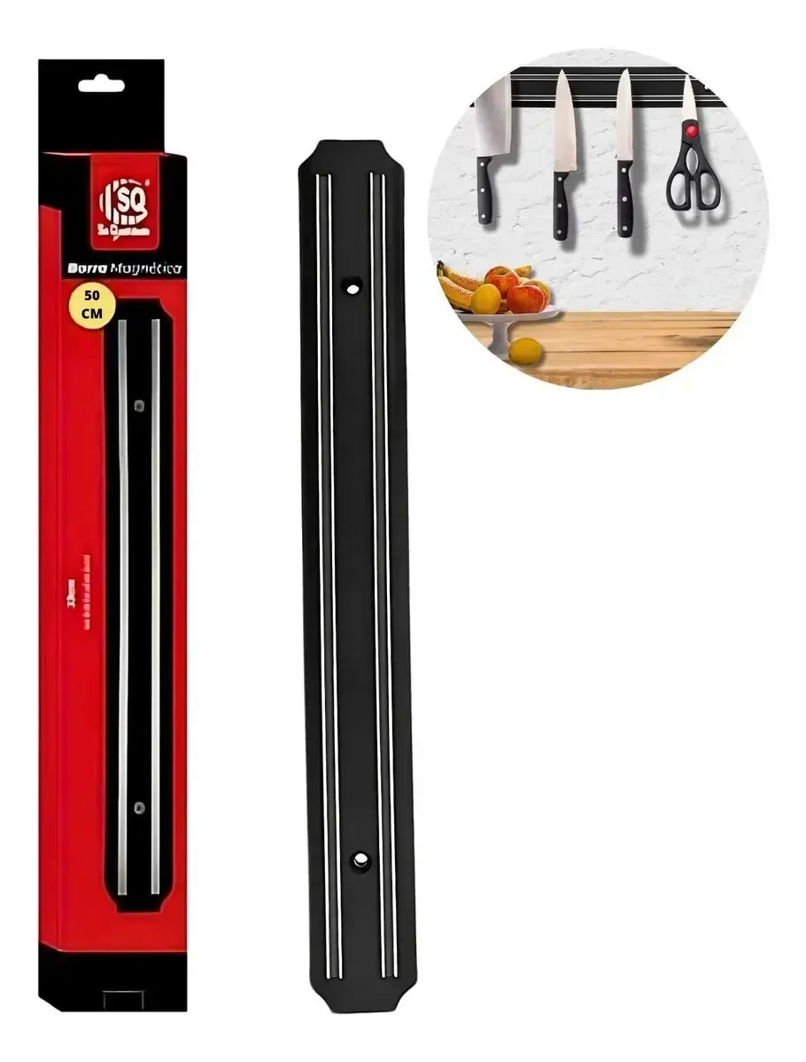 Suporte Magnética Imã 50cm Multiuso Utensílios Cozinha Uni Preto