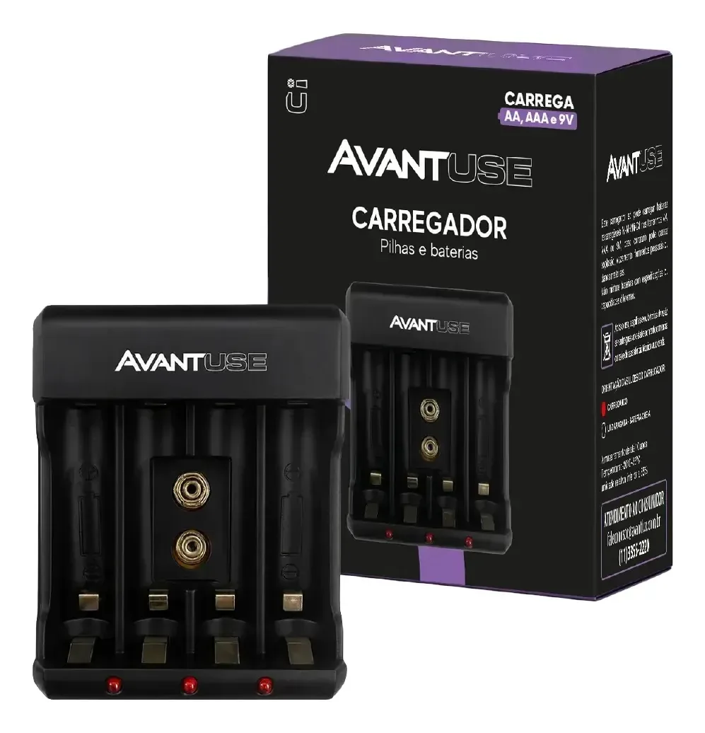 Carregador De Tomada Para 4 Pilhas Recarregáveis AA / AAAA / 9V 110/220v Bivolt Cod: 408261012 Avant