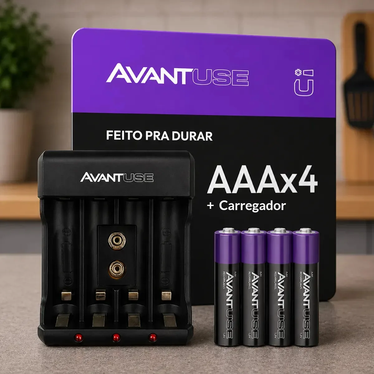 Kit 4 Pilhas AAA Palito Recarregável 1000mah + Carregador Rápido Bivolt 408261012-4-aaa Avant