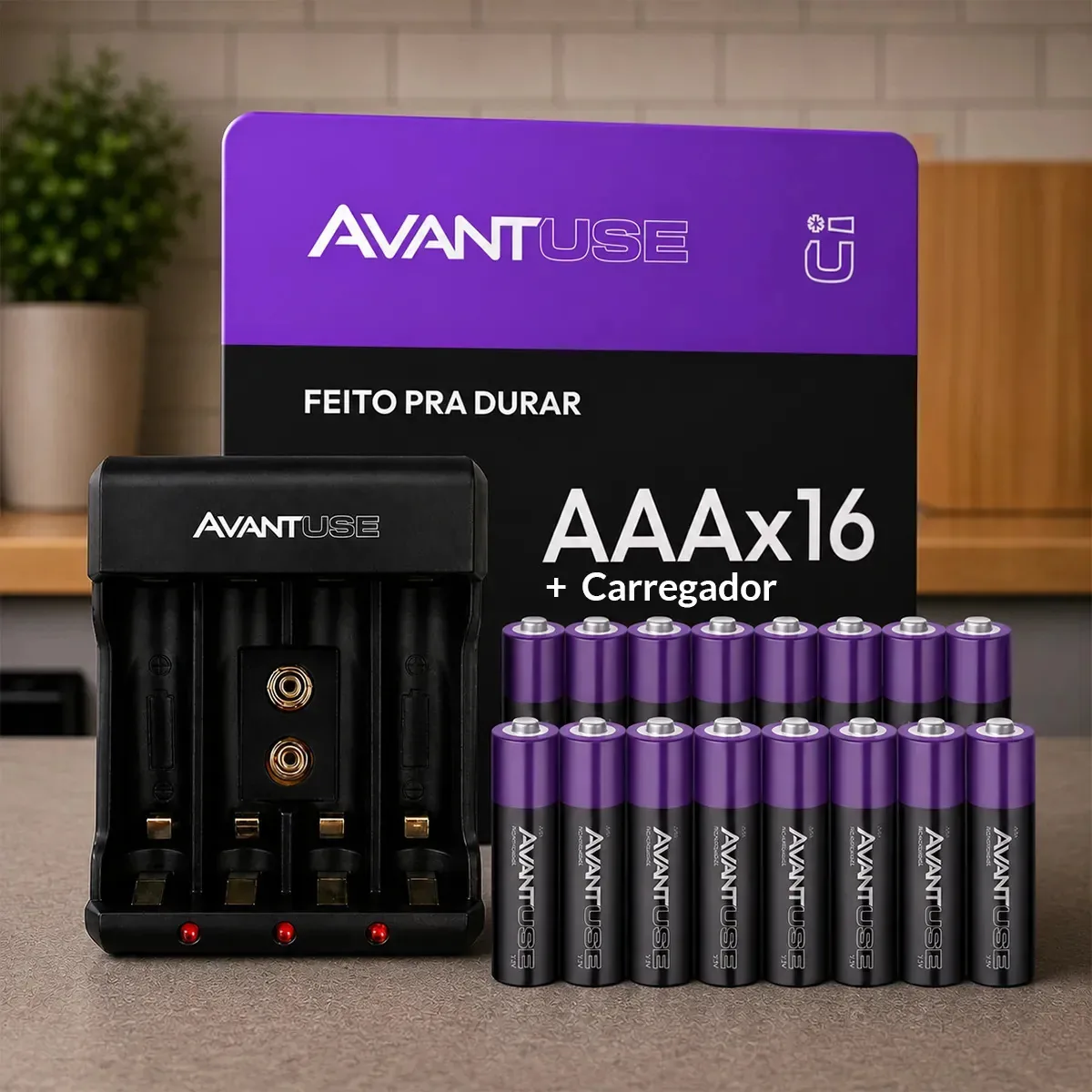 Kit 16 Pilhas AAA Palito Recarregável 1000mah + Carregador Rápido Bivolt 408261012-16-aaa Avant